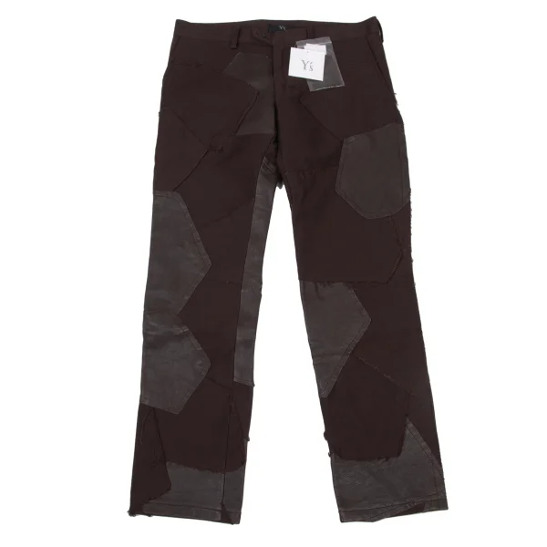 Y's Leather Patch Switching Design Pants Brown 3 K-175446_001