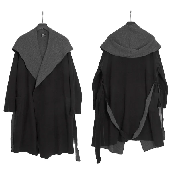 s'yte Wool Blend Double Face Hooded Knit Coat Black,Grey S K-175449_001