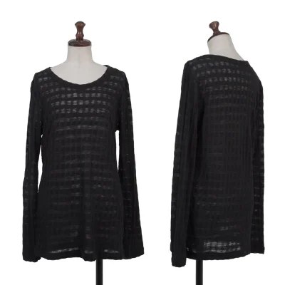 Y's Sheer Wool Plaid Weave Top