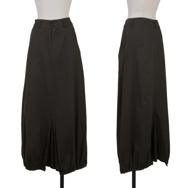 Y's Gathered Hem Cotton Skirt Khaki 2 K-175460_001