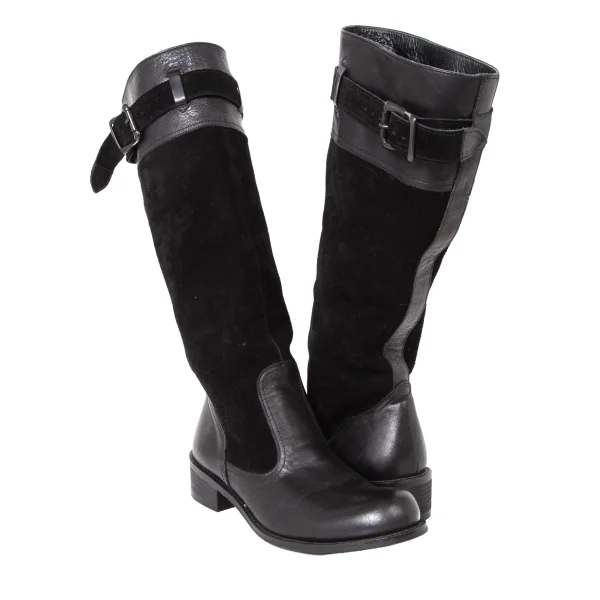 Y's Suede Switching Belted Leather Long Boots Black 6 (US About 8.5) K-175470_001