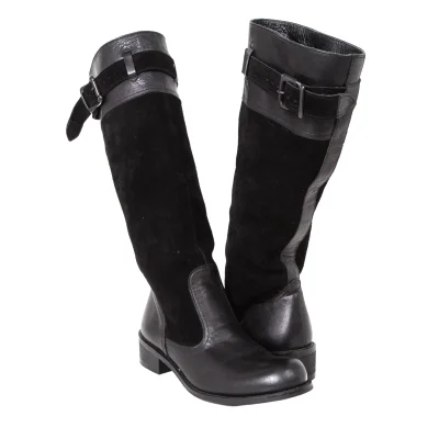 Y's Suede Switching Belted Leather Long Boots