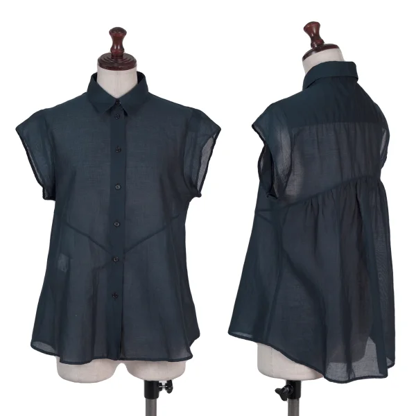 JIL SANDER NAVY Cotton Switching Design Sheer Blouse Navy 34 K-175472_001