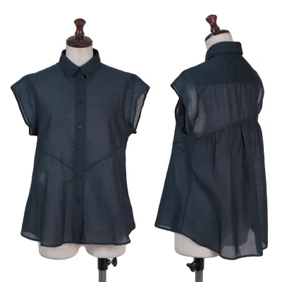 JIL SANDER NAVY Cotton Switching Design Sheer Blouse