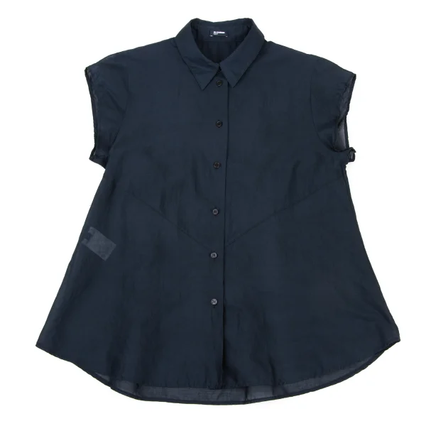 JIL SANDER NAVY Cotton Switching Design Sheer Blouse K-175472_002