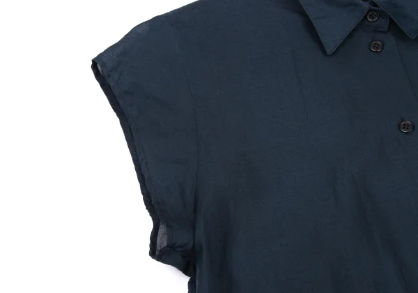 JIL SANDER NAVY Cotton Switching Design Sheer Blouse K-175472_007