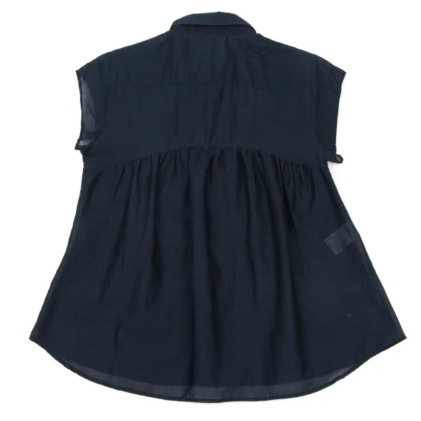 JIL SANDER NAVY Cotton Switching Design Sheer Blouse K-175472_011