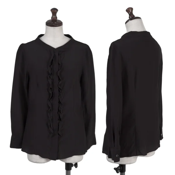 PRADA Silk Front Frill Blouse Black 42 K-175475_001