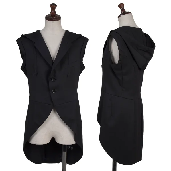 BLACK COMME des GARCONS Wool Hooded Sleeveless Morning Jacket Black S K-175515_001