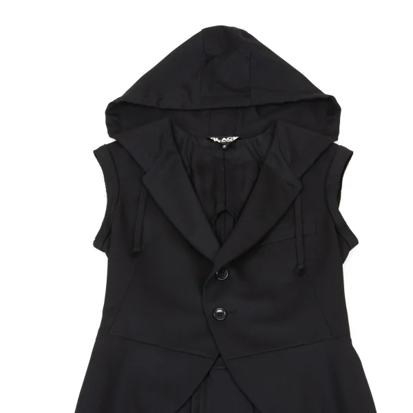 BLACK COMME des GARCONS Wool Hooded Sleeveless Morning Jacket K-175515_003