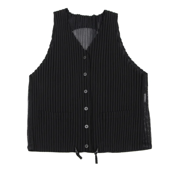 ISSEY MIYAKE Mesh Pleats Switching Drawcord Vest K-175528_002