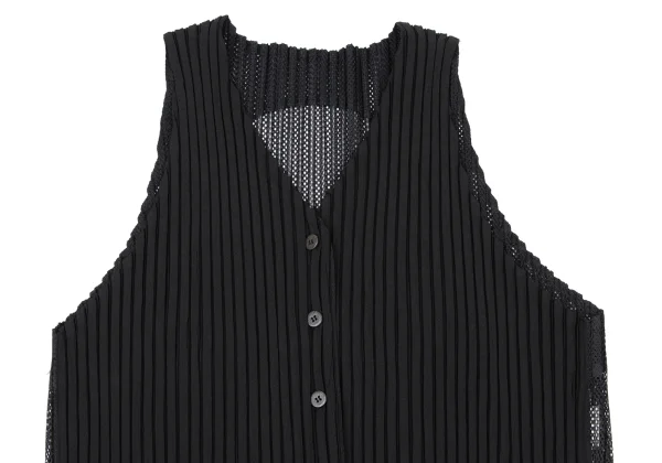 ISSEY MIYAKE Mesh Pleats Switching Drawcord Vest K-175528_003