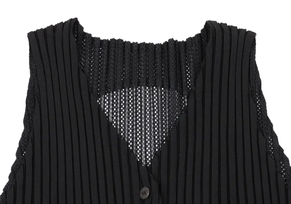 ISSEY MIYAKE Mesh Pleats Switching Drawcord Vest K-175528_004