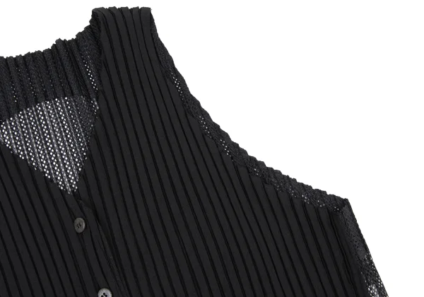 ISSEY MIYAKE Mesh Pleats Switching Drawcord Vest K-175528_006