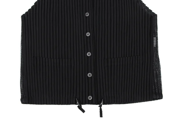 ISSEY MIYAKE Mesh Pleats Switching Drawcord Vest K-175528_007