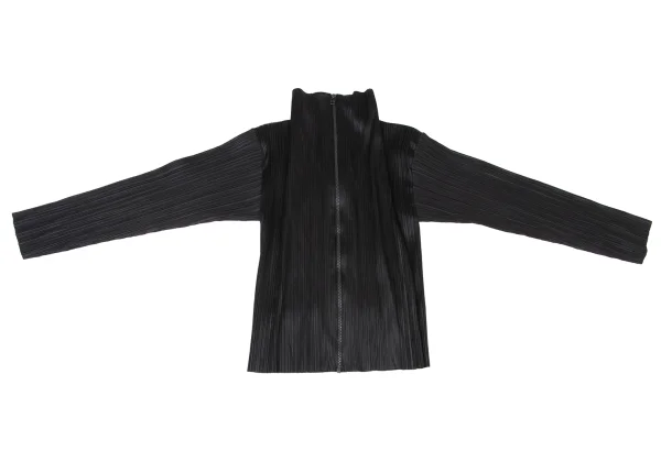 ISSEY MIYAKE Pleated Zip Up Mock Neck Top K-175529_002