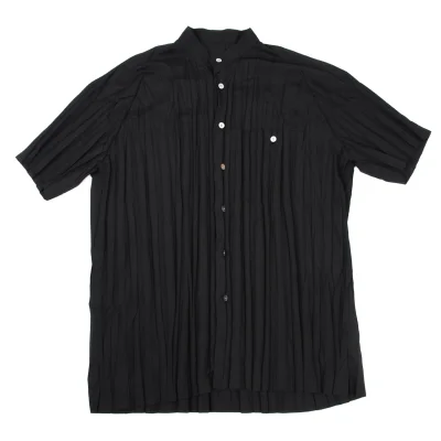 Unbranded Pleated Band Collar Short Sleeve Shirt