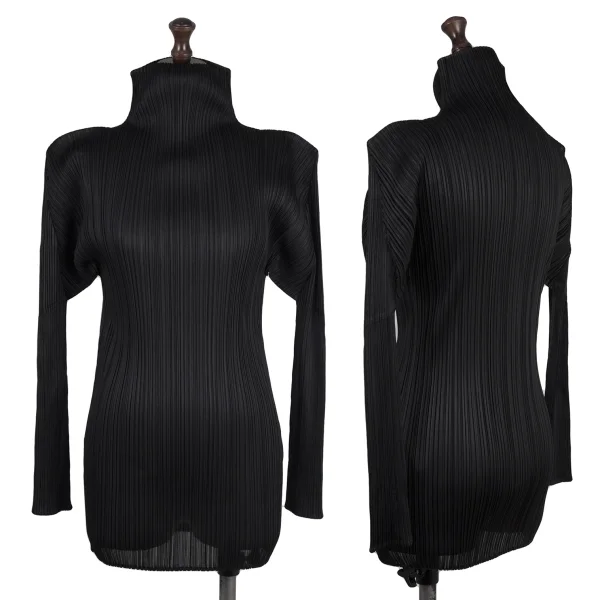 PLEATS PLEASE Pleated Mock Neck T Shirt Black 3 K-175535_001
