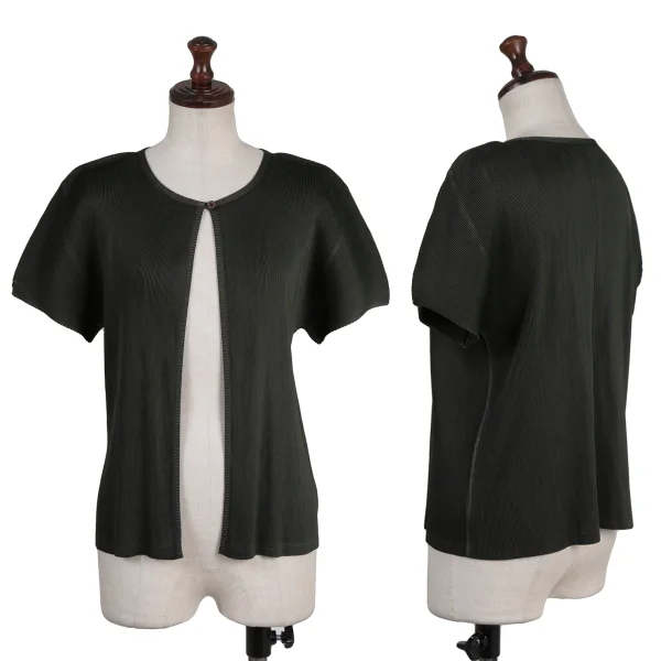Unbranded Mist Pleats Short Sleeve Cardigan Khaki 3 K-175538_001