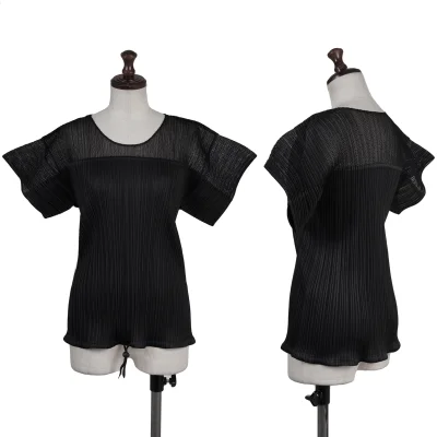 PLEATS PLEASE Drawcord Hem Mesh Switching T Shirt
