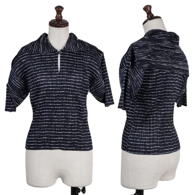 PLEATS PLEASE Striped Print Skipper Sailor-Collar Blouse