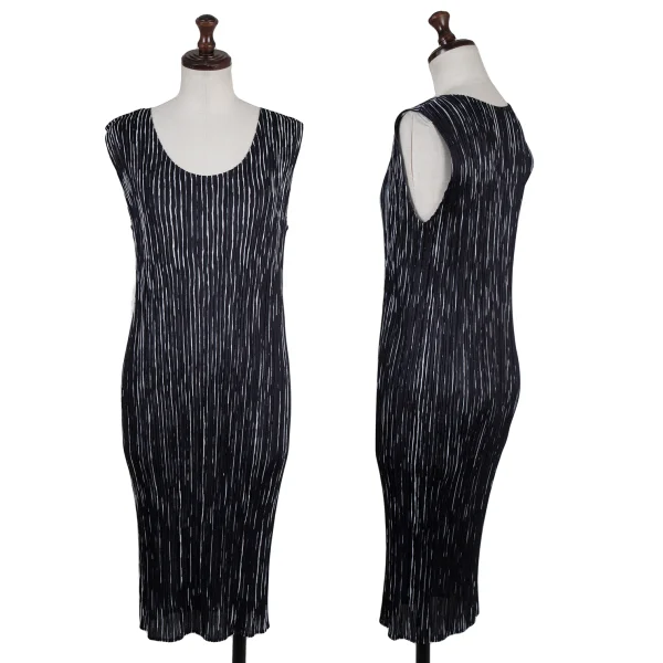 PLEATS PLEASE Striped Print Sleeveless Dress Navy,White 3 K-175542_001