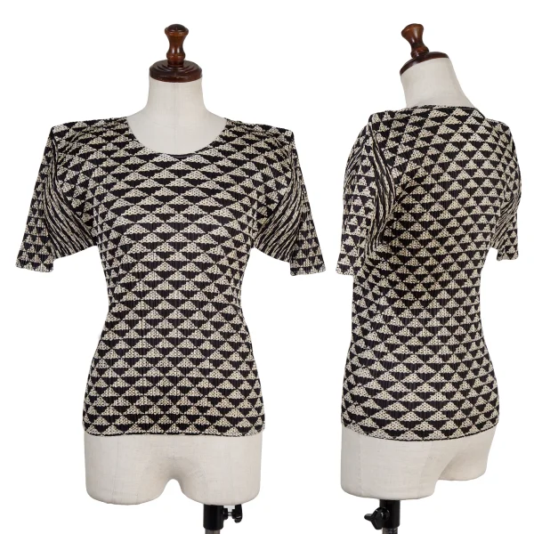 PLEATS PLEASE Geometric Print T-shirt Beige,Black 3 K-175544_001