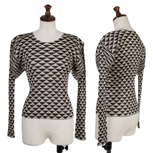 PLEATS PLEASE Geometric Print Top Beige,Black 3 K-175545_001