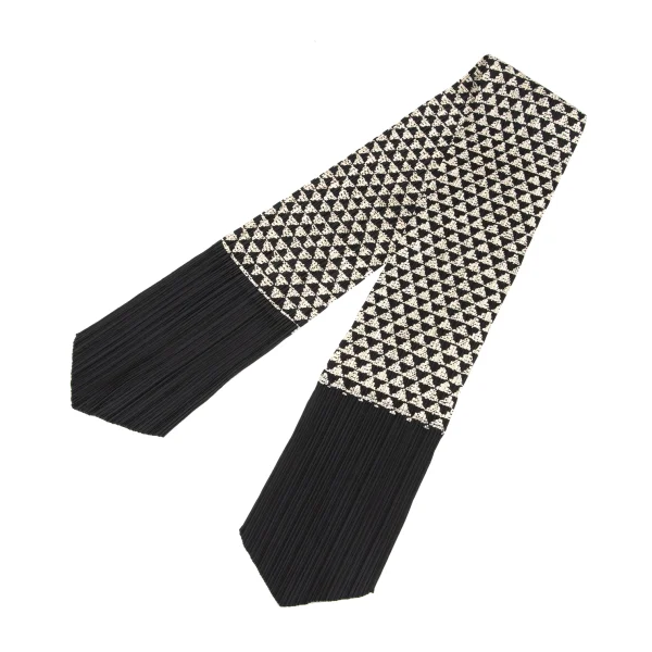 プリーツプリーズPLEATS PLEASE ジオメトリックプリント切替ストール ベージュ黒 K-175546_001
