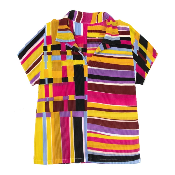 PLEATS PLEASE Colorful Panel Print Mist-Pleat Skipper Polo Shirt K-175547_002