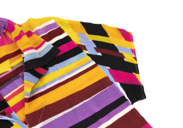 PLEATS PLEASE Colorful Panel Print Mist-Pleat Skipper Polo Shirt K-175547_005