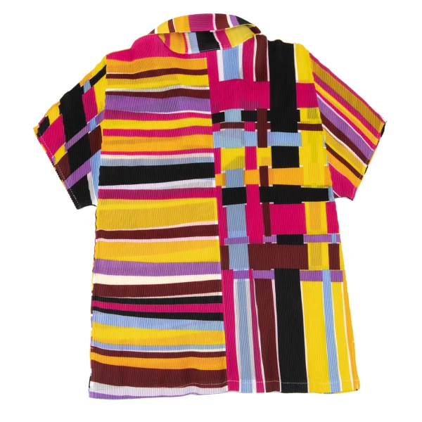 PLEATS PLEASE Colorful Panel Print Mist-Pleat Skipper Polo Shirt K-175547_008