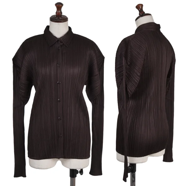 PLEATS PLEASE Pleated Long Sleeve Shirt Brown 3 K-175549_001
