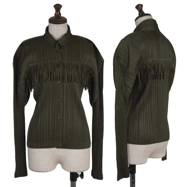 PLEATS PLEASE Fringe Design Long Sleeve Shirt Khaki 3 K-175550_001
