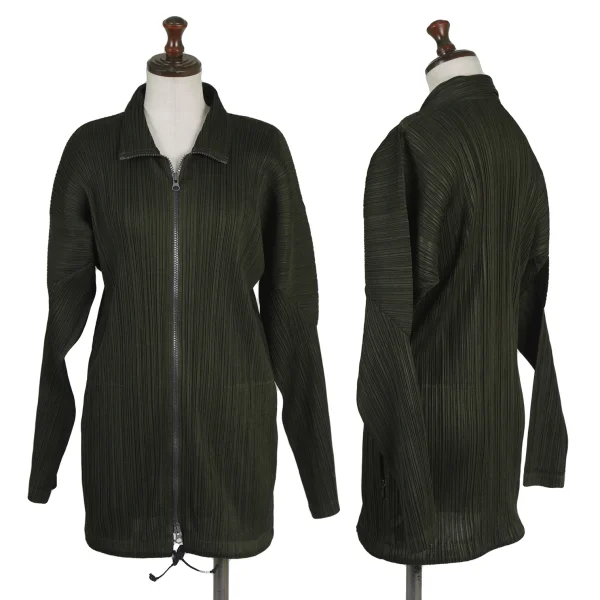 PLEATS PLEASE Pleated Double Zip Drawcord Jacket Green 3 K-175553_001