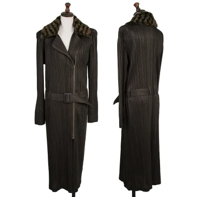 PLEATS PLEASE Detachable Boa Collar Zip Up Coat