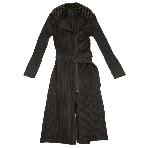 PLEATS PLEASE Detachable Boa Collar Zip Up Coat K-175554_002