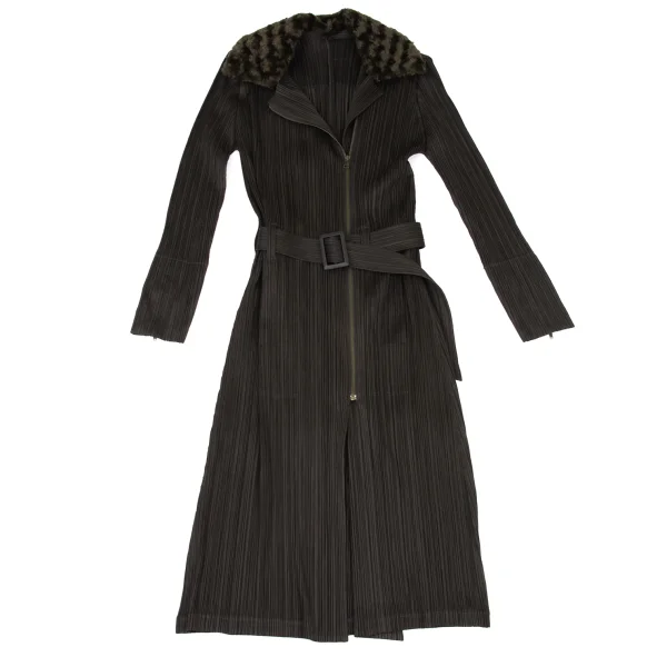PLEATS PLEASE Detachable Boa Collar Zip Up Coat K-175554_003