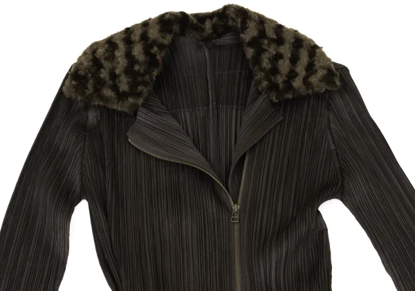 PLEATS PLEASE Detachable Boa Collar Zip Up Coat K-175554_004