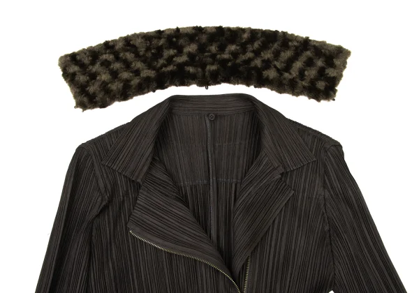 PLEATS PLEASE Detachable Boa Collar Zip Up Coat K-175554_006