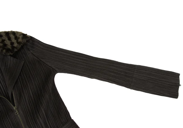 PLEATS PLEASE Detachable Boa Collar Zip Up Coat K-175554_007