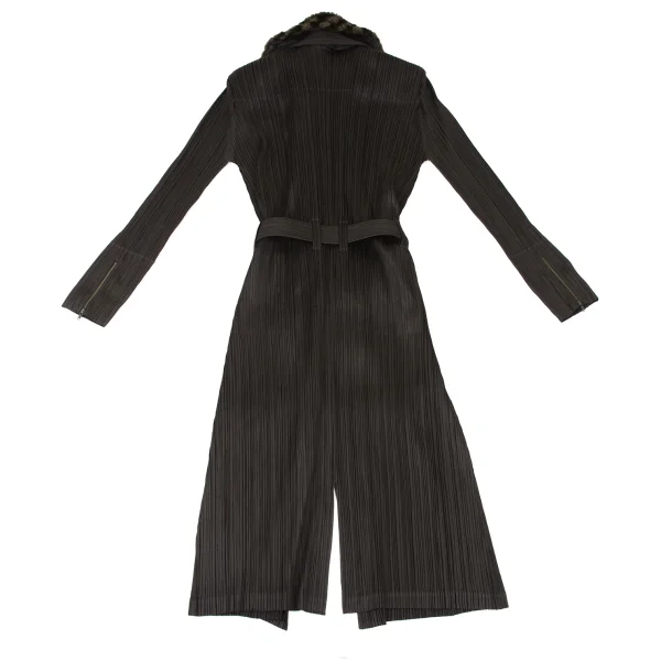 PLEATS PLEASE Detachable Boa Collar Zip Up Coat K-175554_014