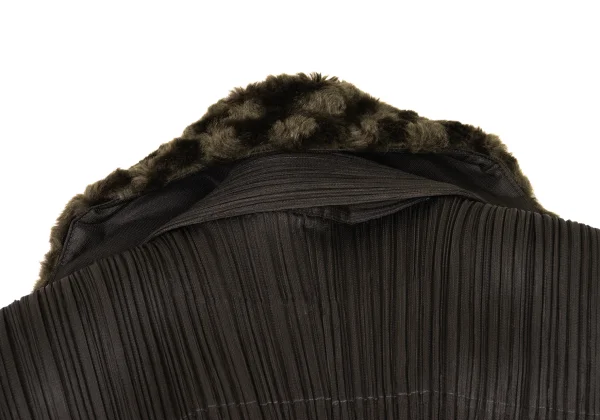 PLEATS PLEASE Detachable Boa Collar Zip Up Coat K-175554_015