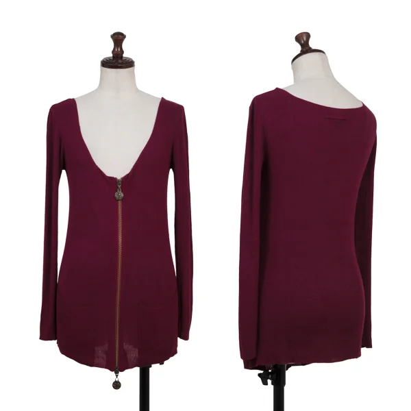 Jean Paul GAULTIER FEMME Rayon Double Zip Ribbed Knit Top Purple 40 K-175569_001