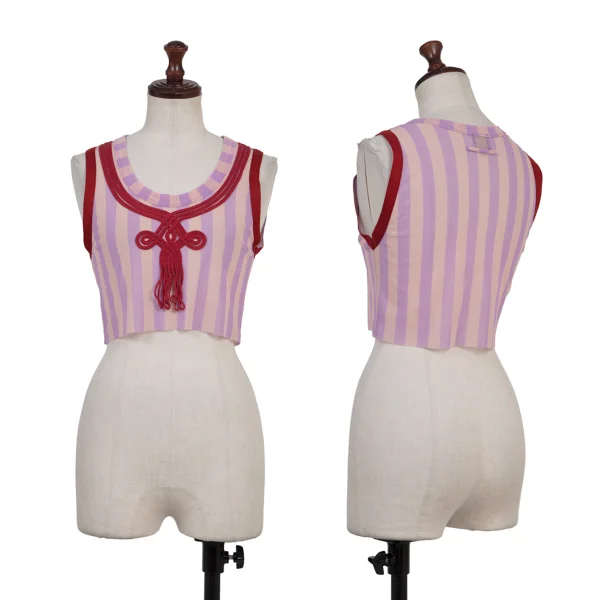 Jean Paul GAULTIER FEMME Striped Tape Design Sleeveless Mesh Top Purple,Beige,Bordeaux 40 K-175570_001