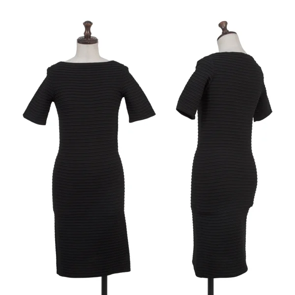 GUCCI Rayon Blend Horizontal Rib Design Short Sleeved Tunic Black XS K-175571_001