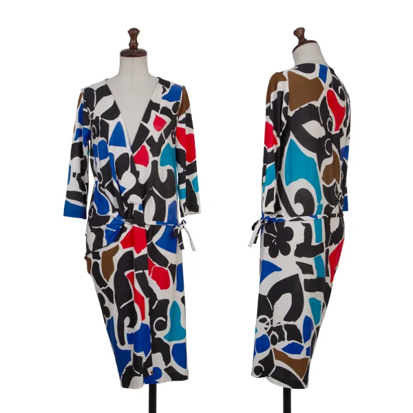 DIANE VON FURSTENBERG Silk Graphic Print Wrap Long Cardigan White,Black,Multi-Color 0 K-175579_001