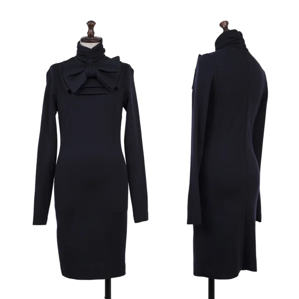 PAUL&JOE Big Bow Gather High-neck Dres Navy 36 K-175580_001