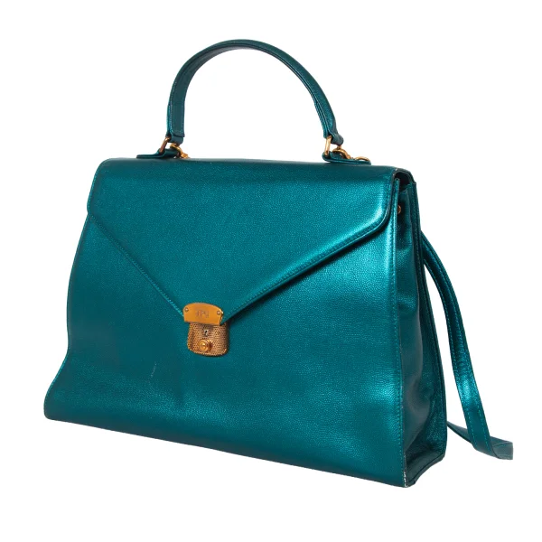 Jean Paul GAULTIER Metallic Leather 2way Bag Blue  K-175581_001
