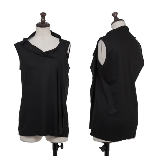 Yohji Yamamoto FEMME Neck Design Stretch Sleeveless Top Black 2 K-175587_001